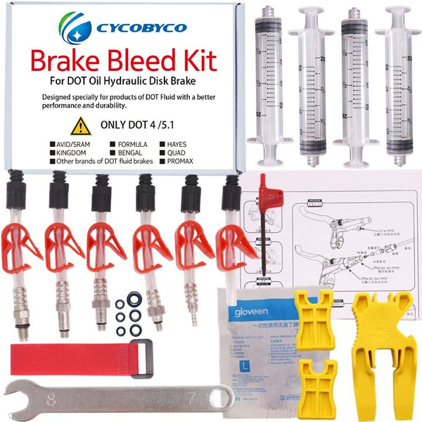 CYCOBYCO Bicycle Brake Bleed Kit for AVID Sram Formula Hayes Bngal Hope Quad Kingdom Promax DOT Oil Hydraulic Disc Tools